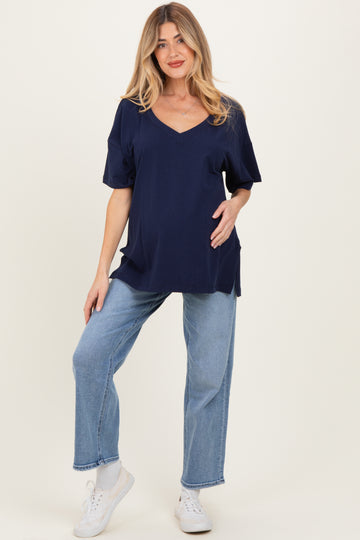 Navy Oversized Reversible V-Neck Maternity Tee