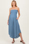 Blue Smocked Strapless Tulip Leg Maternity Jumpsuit