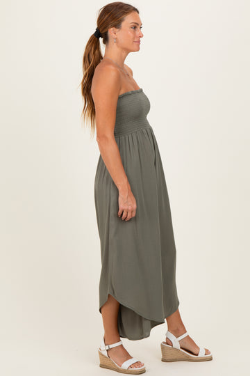 Olive Smocked Strapless Tulip Leg Jumpsuit