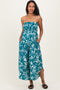 Teal Floral Strapless Smocked Tulip Leg Maternity Jumpsuit