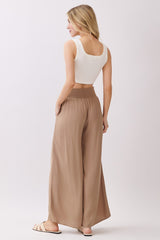 Camel Smocked Waist Ankle Wide Leg Pants