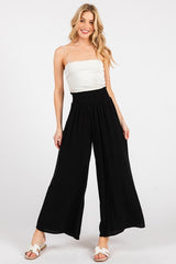 Black Smocked Waist Ankle Wide Leg Pants