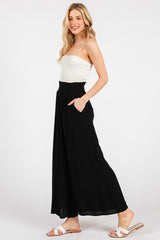 Black Smocked Waist Ankle Wide Leg Pants