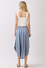 Blue Chambray Tulip Hem Midi Skirt