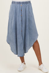 Blue Chambray Tulip Hem Maternity Midi Skirt