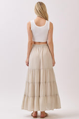 Beige Tiered Drawstring Maxi Skirt