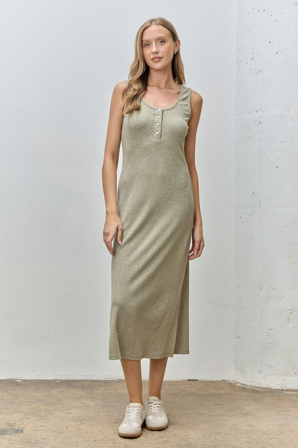 Sage Ribbed Knit Midi Tank Dress
