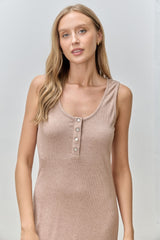 Light Tan Ribbed Knit Midi Tank Dress