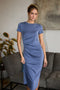 Dark Blue Gathered Waist Midi Dress