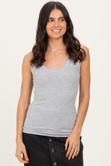 Heather Grey Ribbed Scoop Neck Tank Top