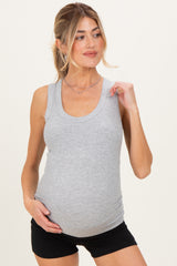 Heather Grey Ribbed Scoop Neck Maternity Tank Top