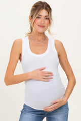 White Ribbed Scoop Neck Maternity Tank Top