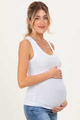 White Ribbed Scoop Neck Maternity Tank Top