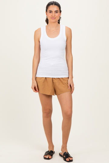 White Ribbed Scoop Neck Tank Top