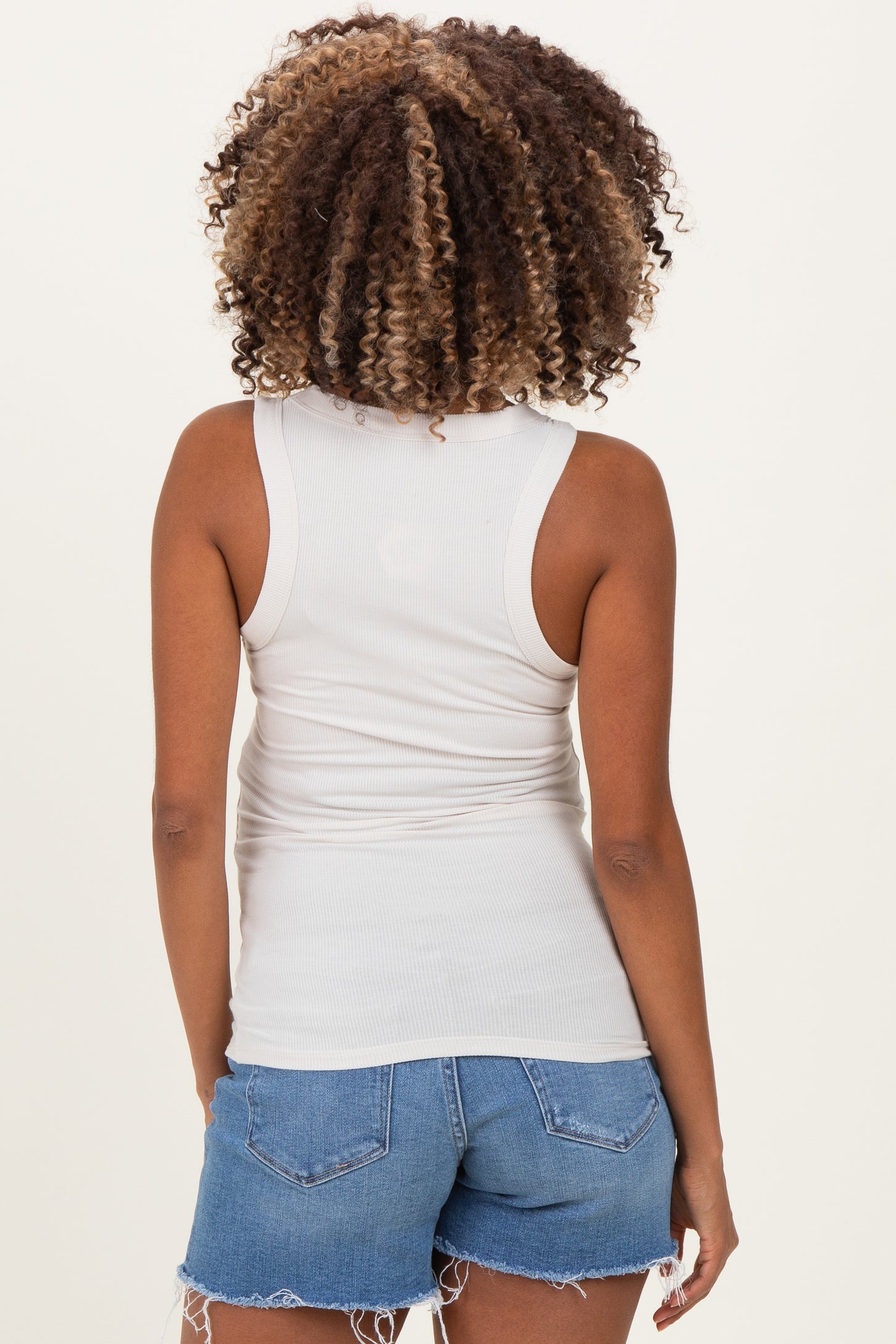 Sand Ribbed Scoop Neck Maternity Tank Top