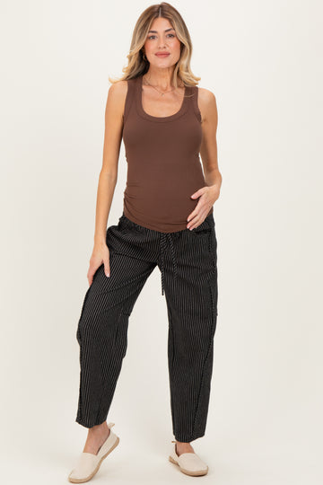 Brown Ribbed Scoop Neck Maternity Tank Top