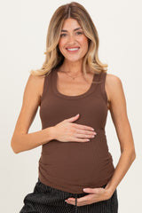 Brown Ribbed Scoop Neck Maternity Tank Top