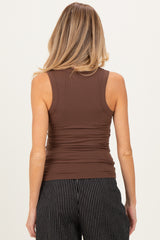 Brown Ribbed Scoop Neck Maternity Tank Top