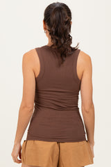 Brown Ribbed Scoop Neck Tank Top