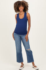 Navy Ribbed Scoop Neck Maternity Tank Top