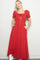 Red Smocked Ruffle Accent Ribbon Tie Maxi Dress