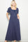 Navy Smocked Ruffle Accent Ribbon Tie Maxi Dress