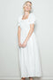 White Smocked Ruffle Accent Ribbon Tie Maxi Dress