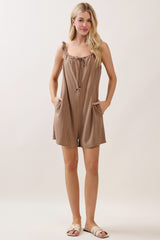 Mocha Stripe Front Tie Linen Blend Romper