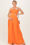 Orange Smocked Drawstring Halter Side Cutout Maternity Jumpsuit