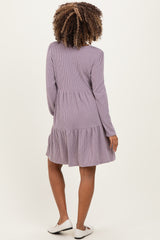 Lavender Textured Rib Tiered Long Sleeve Maternity Dress