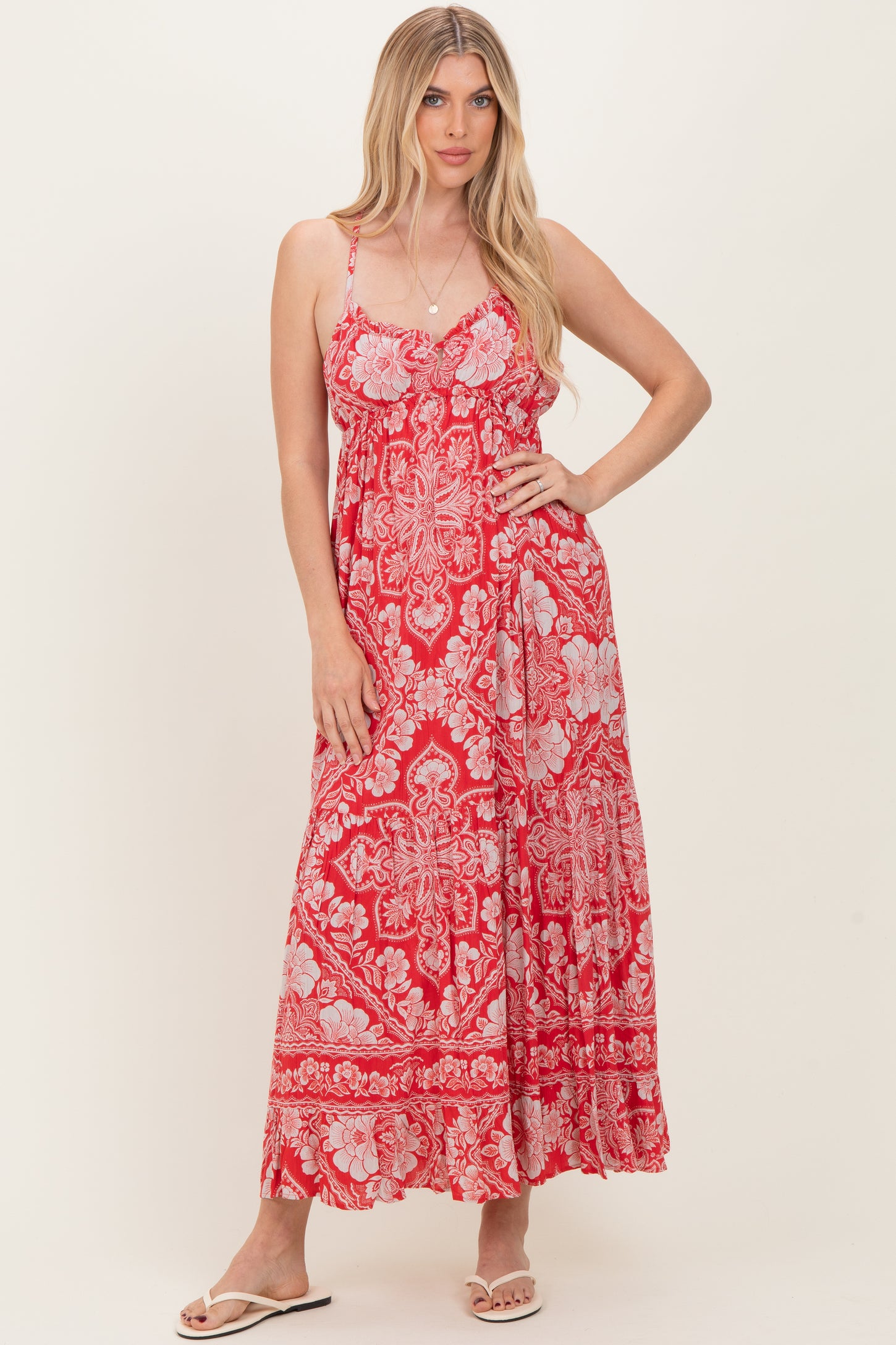 Cranberry Floral Cutout Racer Back Maxi Dress