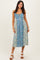 Blue Colorblock Floral Tie Front Midi Dress