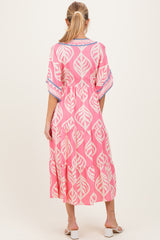 Pink Printed Dolman Sleeve Maternity Maxi Dress