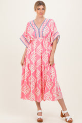 Pink Printed Dolman Sleeve Maternity Maxi Dress