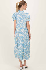 Light Blue Paisley Print Tiered Midi Dress