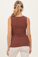 Brown Crossover Ruched Maternity Nursing Tank