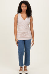 Beige Crossover Ruched Nursing Tank