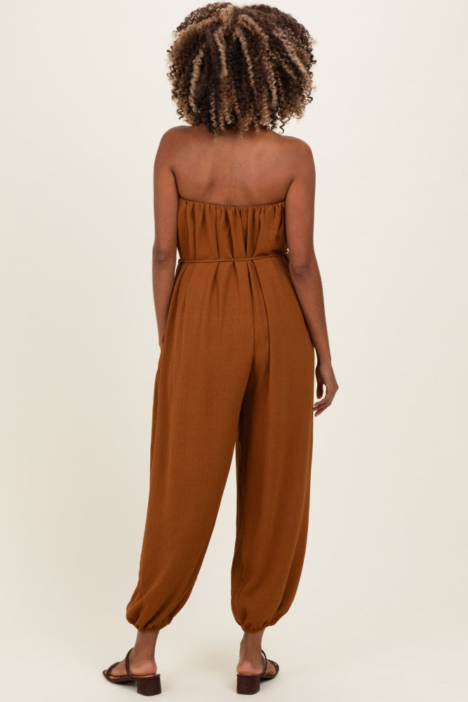 Sepia Strapless Waist Tie Maternity Jumpsuit
