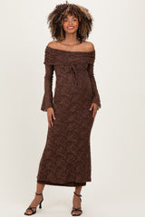 Chocolate Lace Off Shoulder Maternity Maxi Dress
