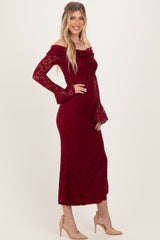 Burgundy Lace Off Shoulder Maternity Maxi Dress
