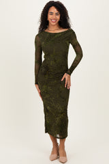 Olive Floral Mesh Overlay One Shoulder Maternity Dress