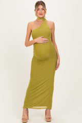 Moss Mesh Overlay Halter Maternity Maxi Dress