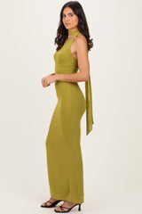 Moss Mesh Overlay Halter Maxi Dress