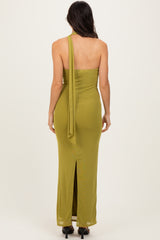 Moss Mesh Overlay Halter Maxi Dress