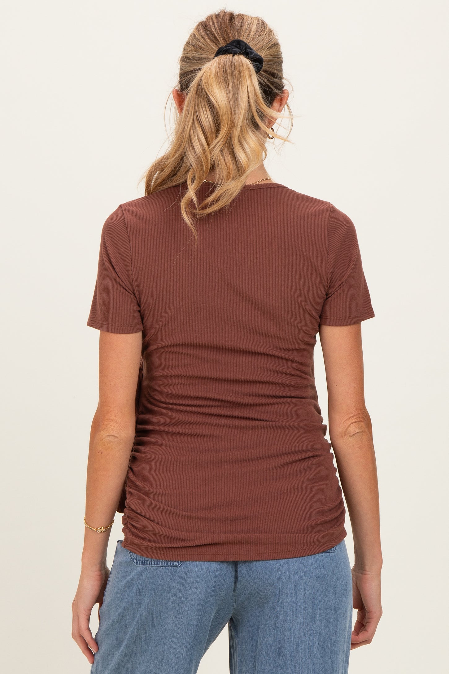 Brown Wrap Front Tie Maternity/Nursing Top