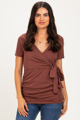 Brown Wrap Front Tie Nursing Top