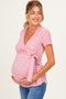 Mauve Floral Wrap Fitted Maternity/Nursing Top