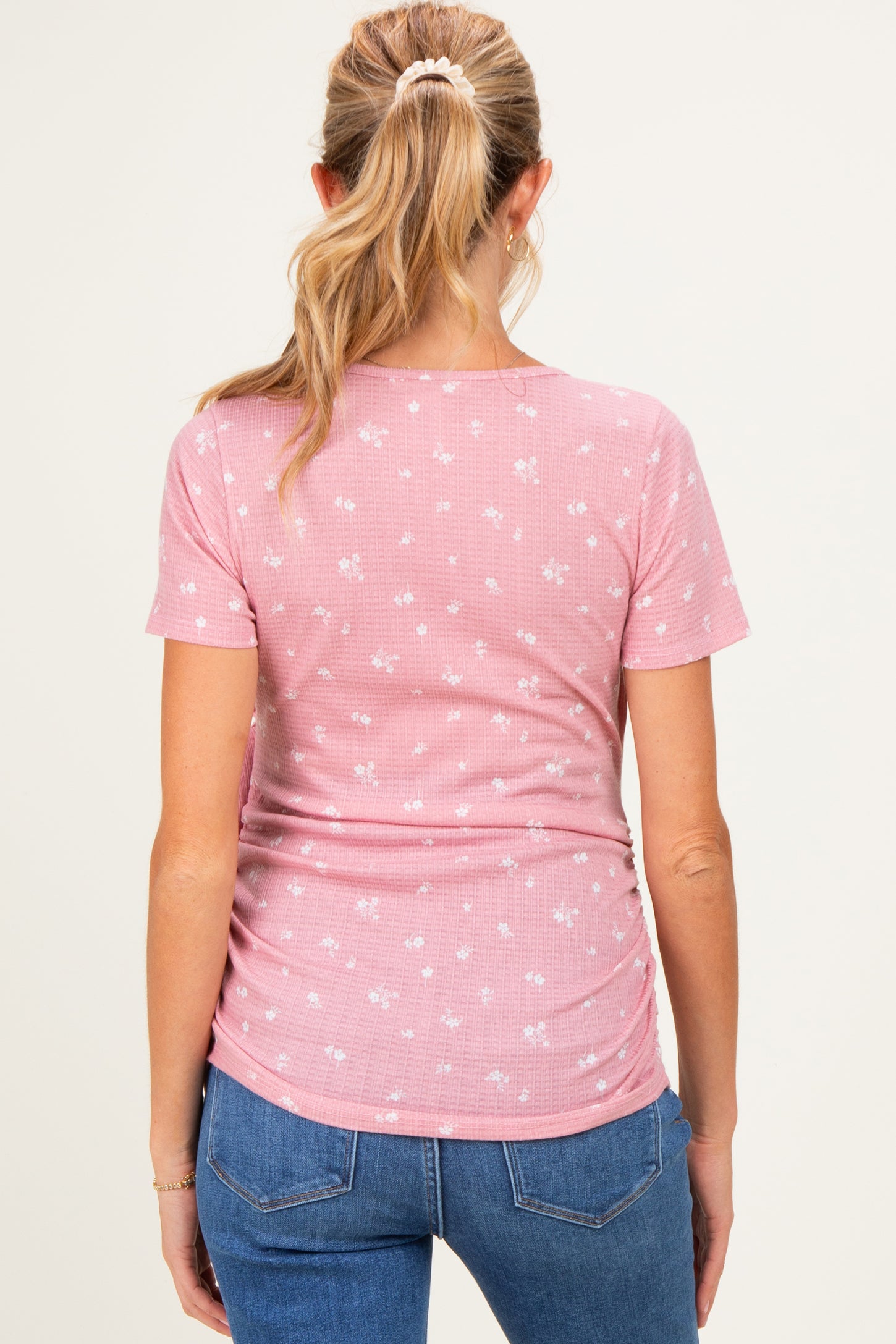 Mauve Floral Wrap Fitted Maternity/Nursing Top