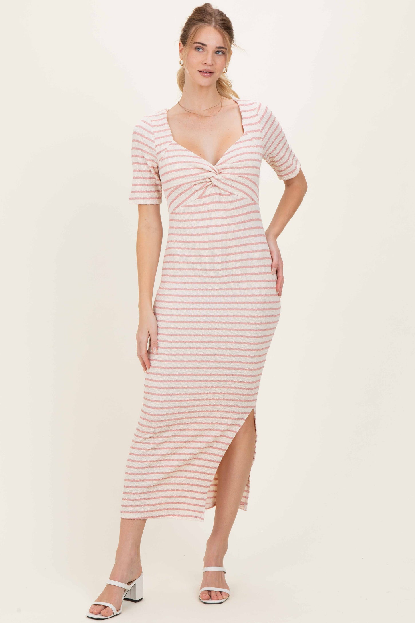 pink short sleeve maxi dress Standards & Practices Women's Short Sleeve V-Neck Wrap Maxi Dress, Deep Rose Pink - Robin