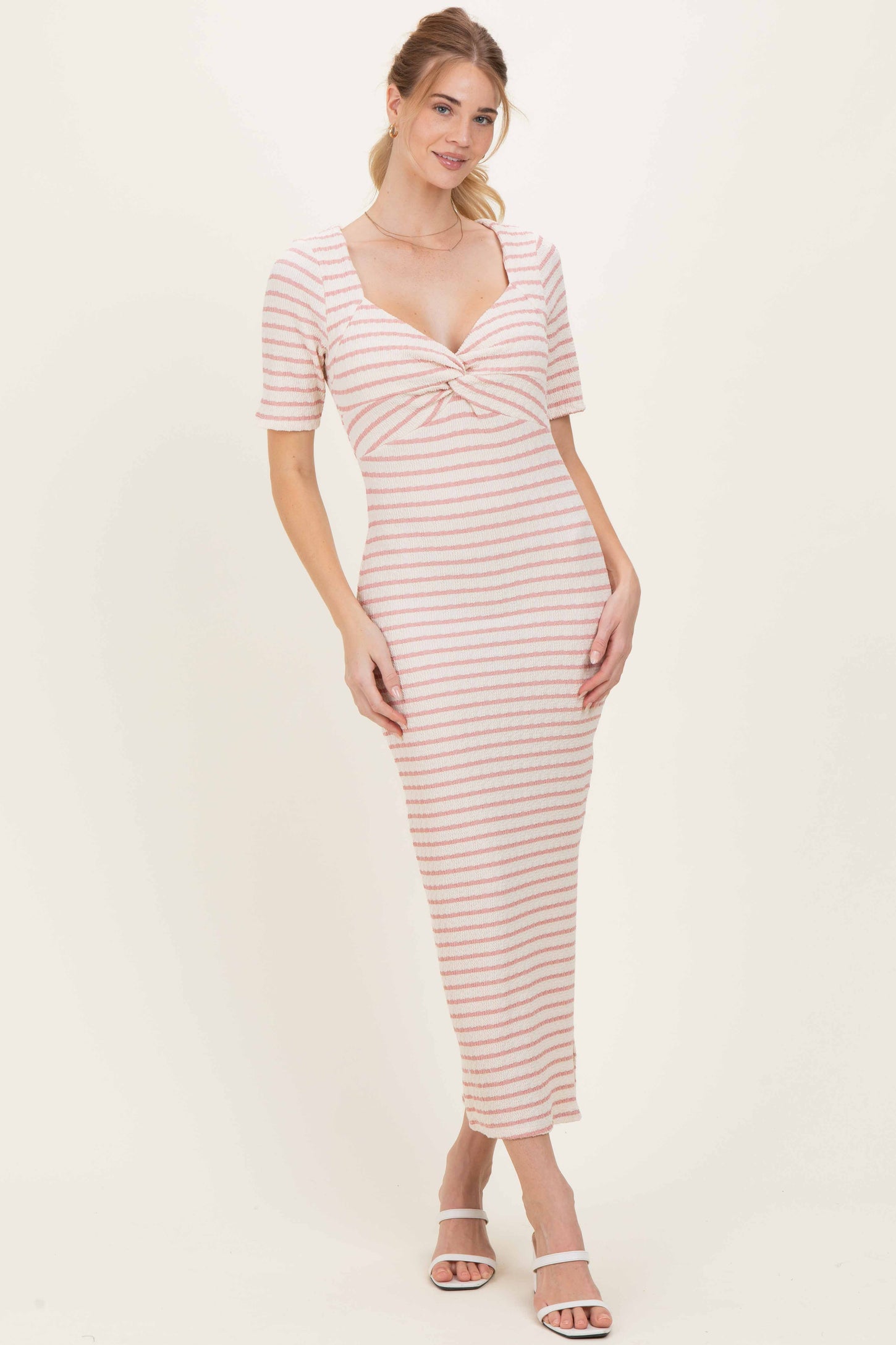 strapless open back dress Jemma Striped Maxi Dress-Pink main image 1